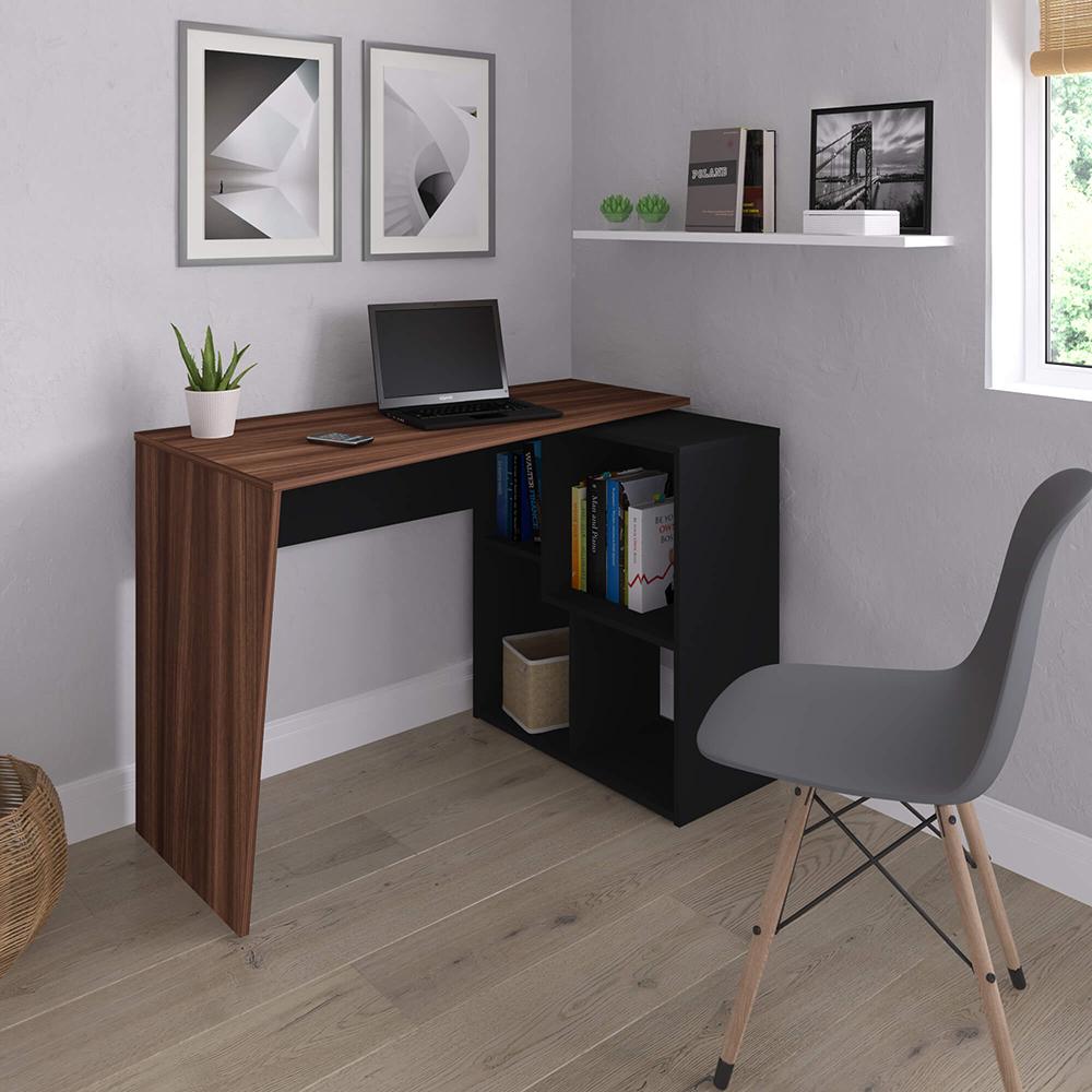 Mesa de Escritório em L 4 Nichos Indiana Ipê Preto