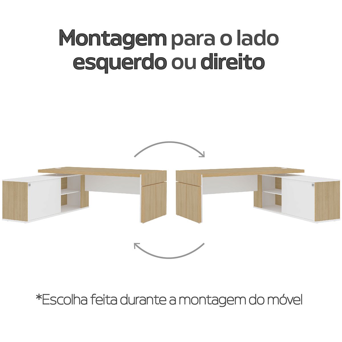 Mesa de Escritório em L Diretoria Connect Carvalho/Branco