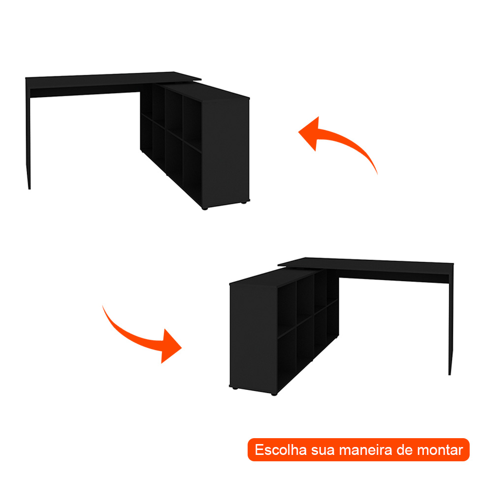 Mesa de Escritório em L Nero Preta