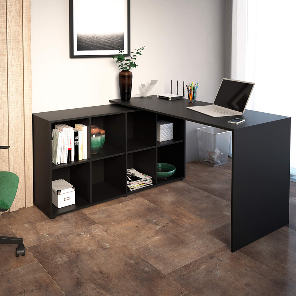 Mesa de Escritório em L Nero Preta