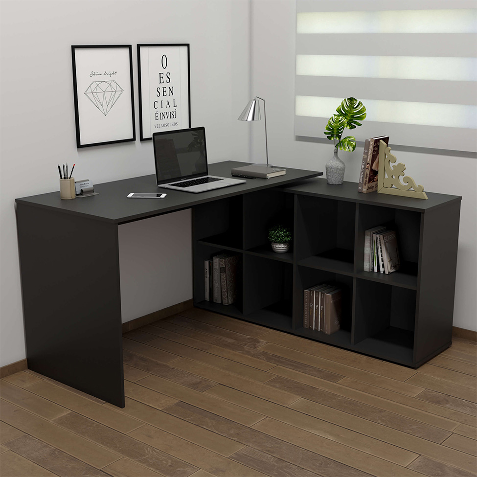 Mesa de Escritório em L Nero Preta
