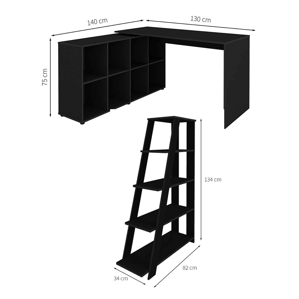 Mesa de Escritório em L Nero com Estante Star Preta