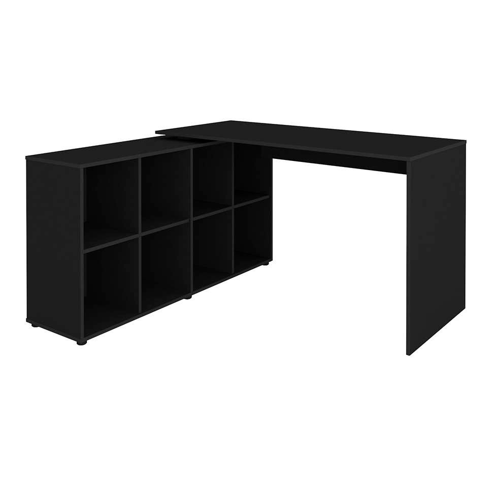 Mesa de Escritório em L Nero com Estante Star Preta