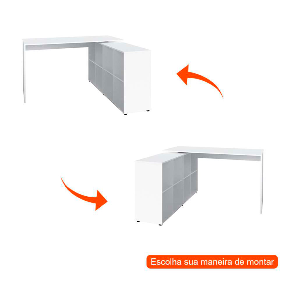 Mesa de Escritório em L Nero com Gaveteiro Bit 4 GV Branca