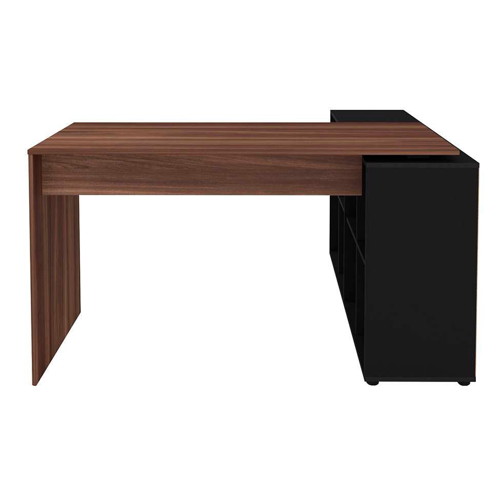 Mesa de Escritório em L Nero com Gaveteiro Bit 4 GV Ipê e Preta