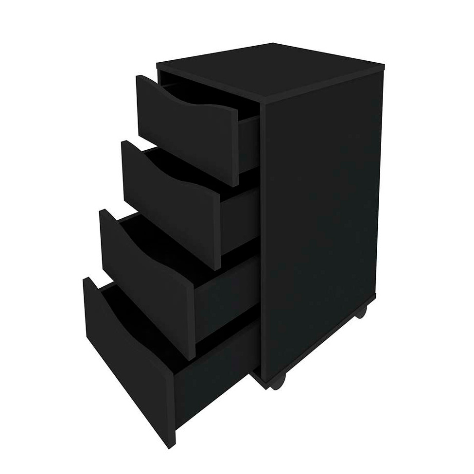 Mesa de Escritório em L Nero com Gaveteiro Bit 4 GV Ipê e Preta