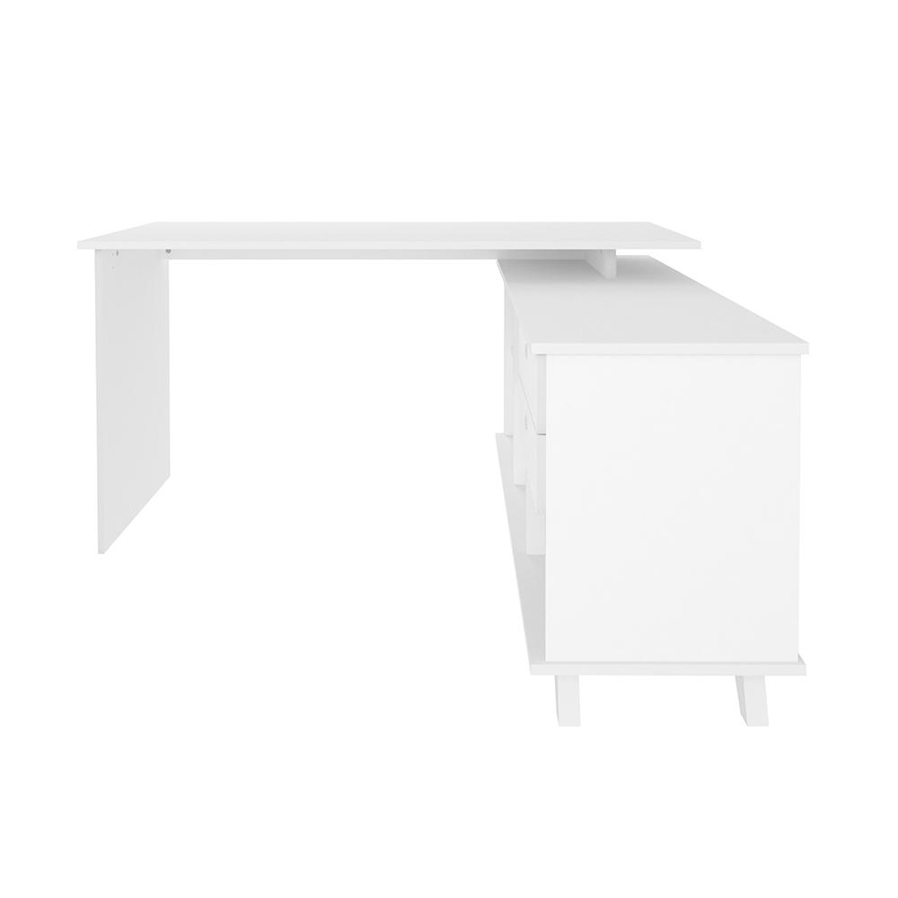 Mesa de Escritório em L Retrô 3 Gavetas Arizona Branco