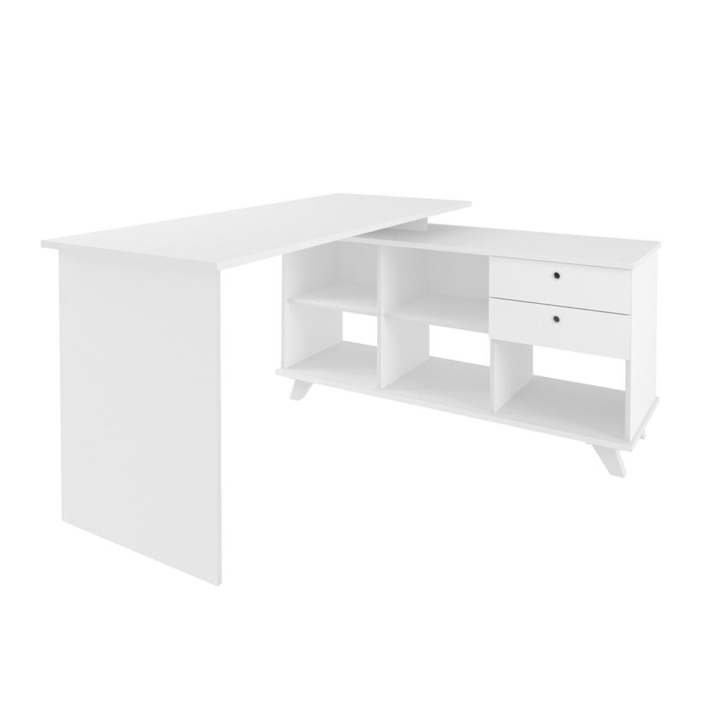 Mesa de Escritório em L Retrô 3 Gavetas Arizona Branco