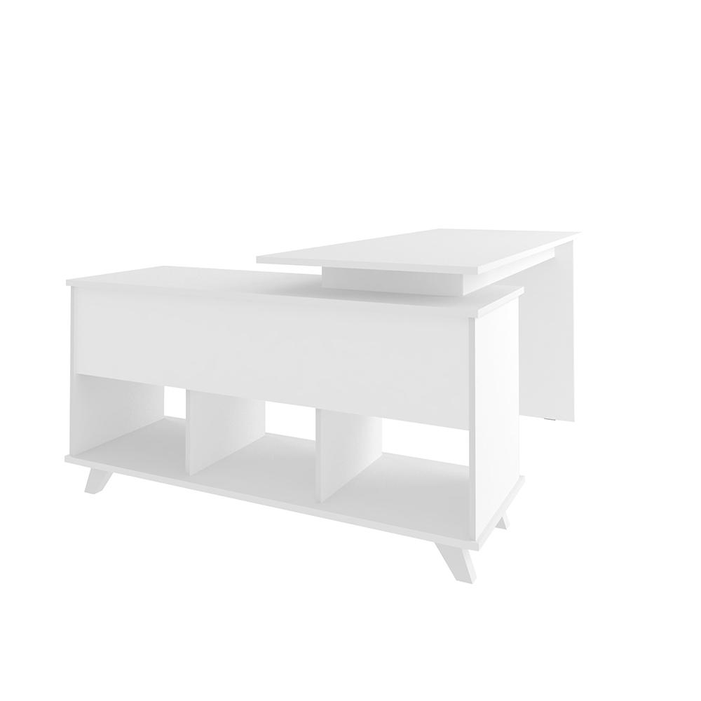 Mesa de Escritório em L Retrô 3 Gavetas Arizona Branco