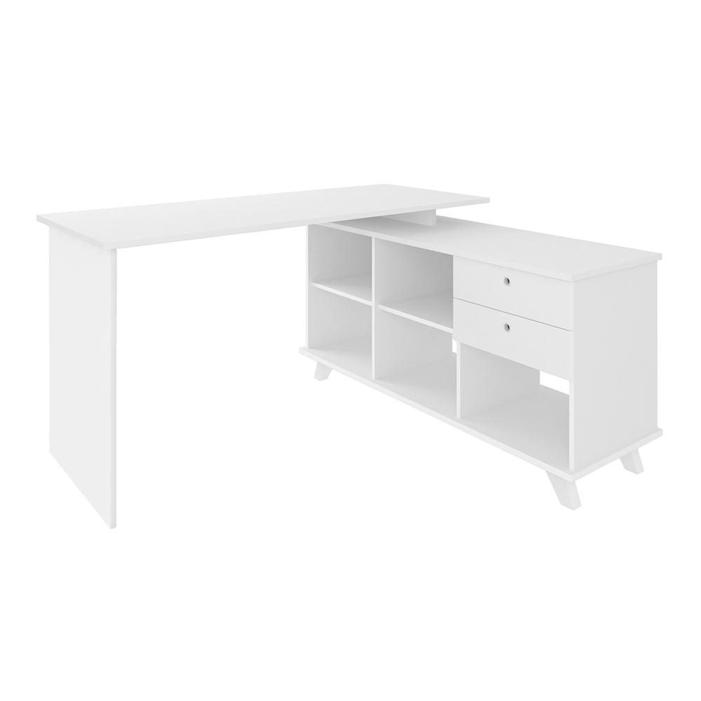 Mesa de Escritório em L Retrô 3 Gavetas Arizona Branco