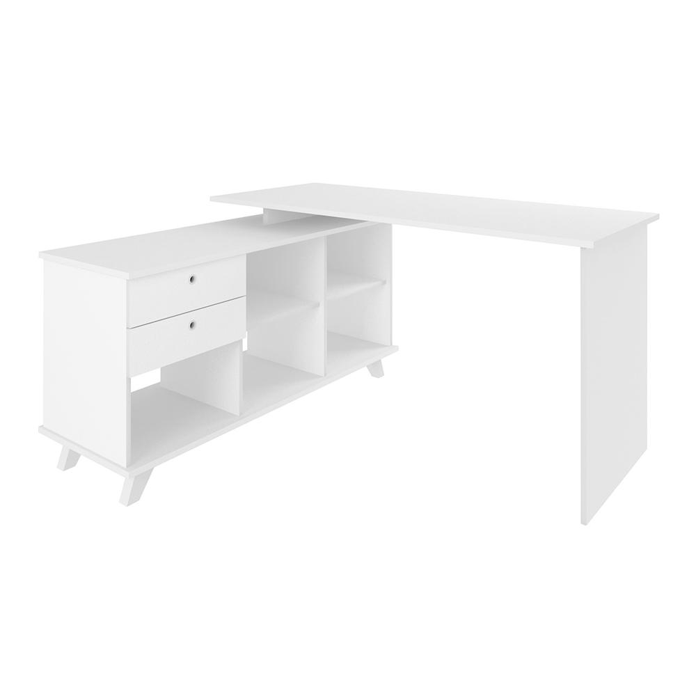 Mesa de Escritório em L Retrô 3 Gavetas Arizona Branco