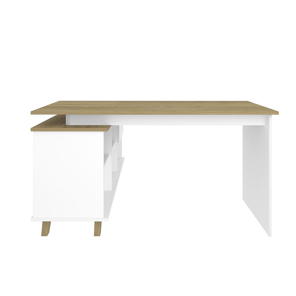 Mesa de Escritório em L Retrô 3 Gavetas Arizona Olmo Branco