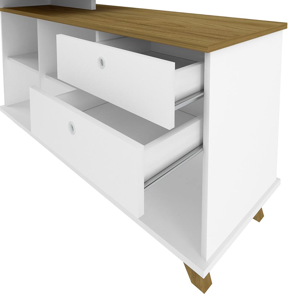 Mesa de Escritório em L Retrô 3 Gavetas Arizona Olmo Branco