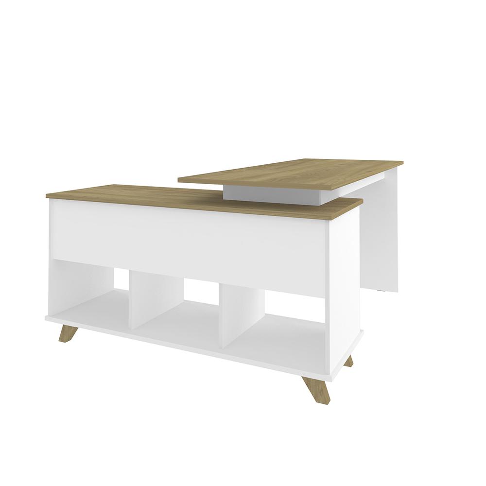 Mesa de Escritório em L Retrô 3 Gavetas Arizona Olmo Branco