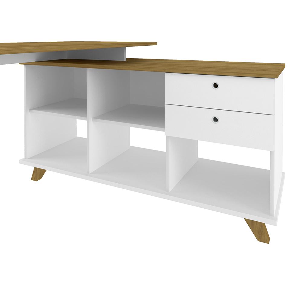 Mesa de Escritório em L Retrô 3 Gavetas Arizona Olmo Branco