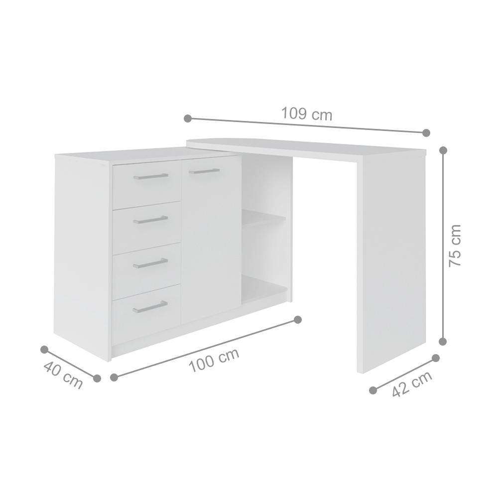Mesa de Escritório em L Retrô 4 Gavetas Havaí Branco