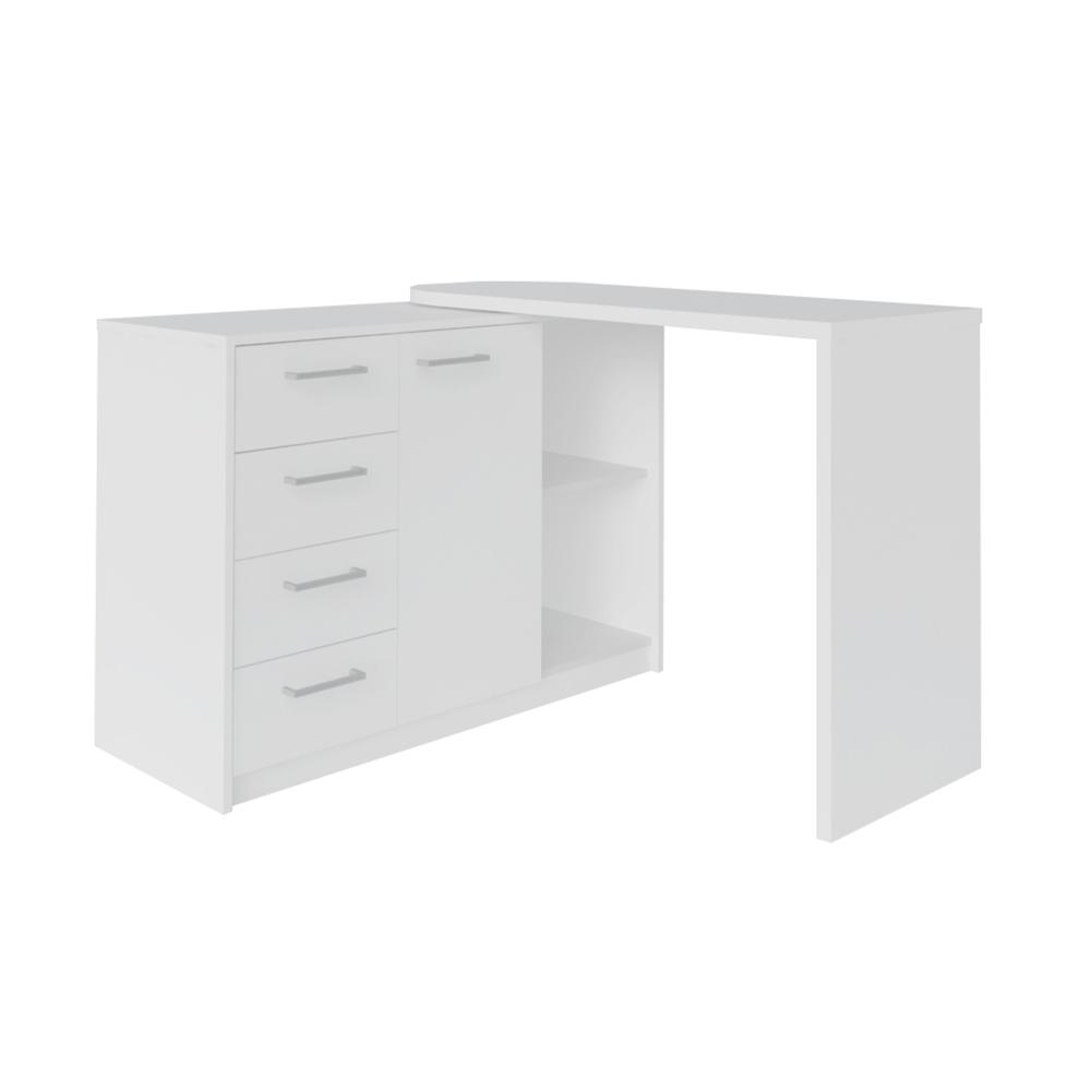 Mesa de Escritório em L Retrô 4 Gavetas Havaí Branco