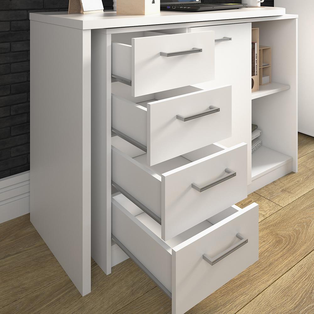 Mesa de Escritório em L Retrô 4 Gavetas Havaí Branco