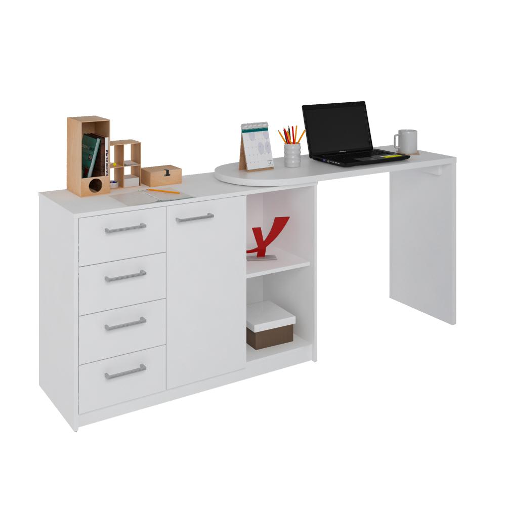 Mesa de Escritório em L Retrô 4 Gavetas Havaí Branco