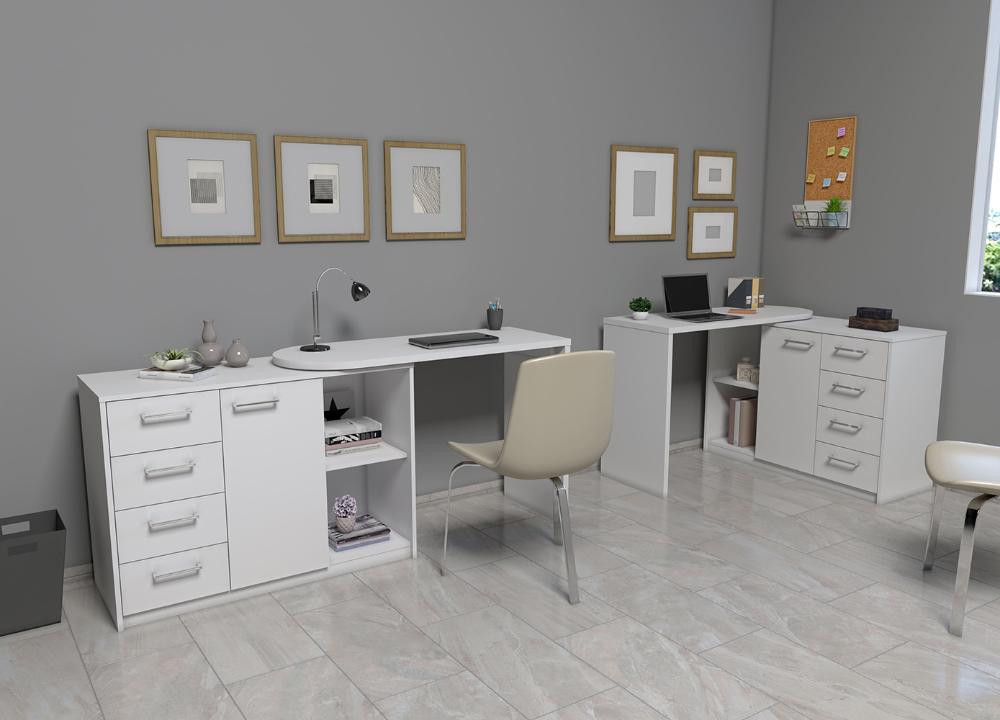 Mesa de Escritório em L Retrô 4 Gavetas Havaí Branco