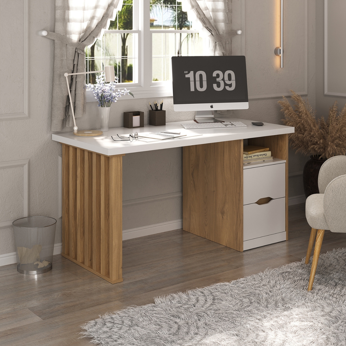 Mesa para Computador Ripado Rússia Olmo Branco