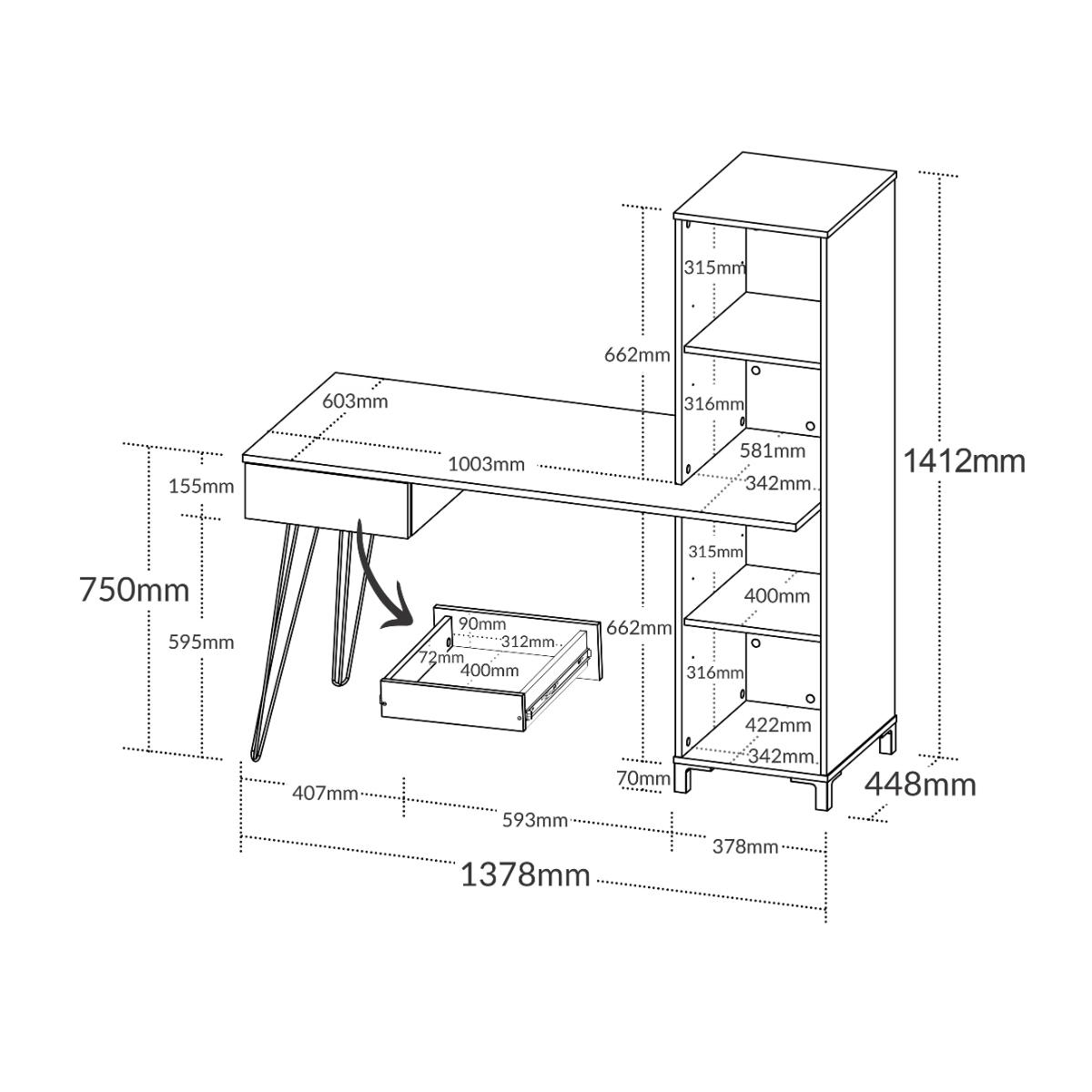 Mesa para Computador com 1 Gaveta Chipre Terrazza Carvalho 