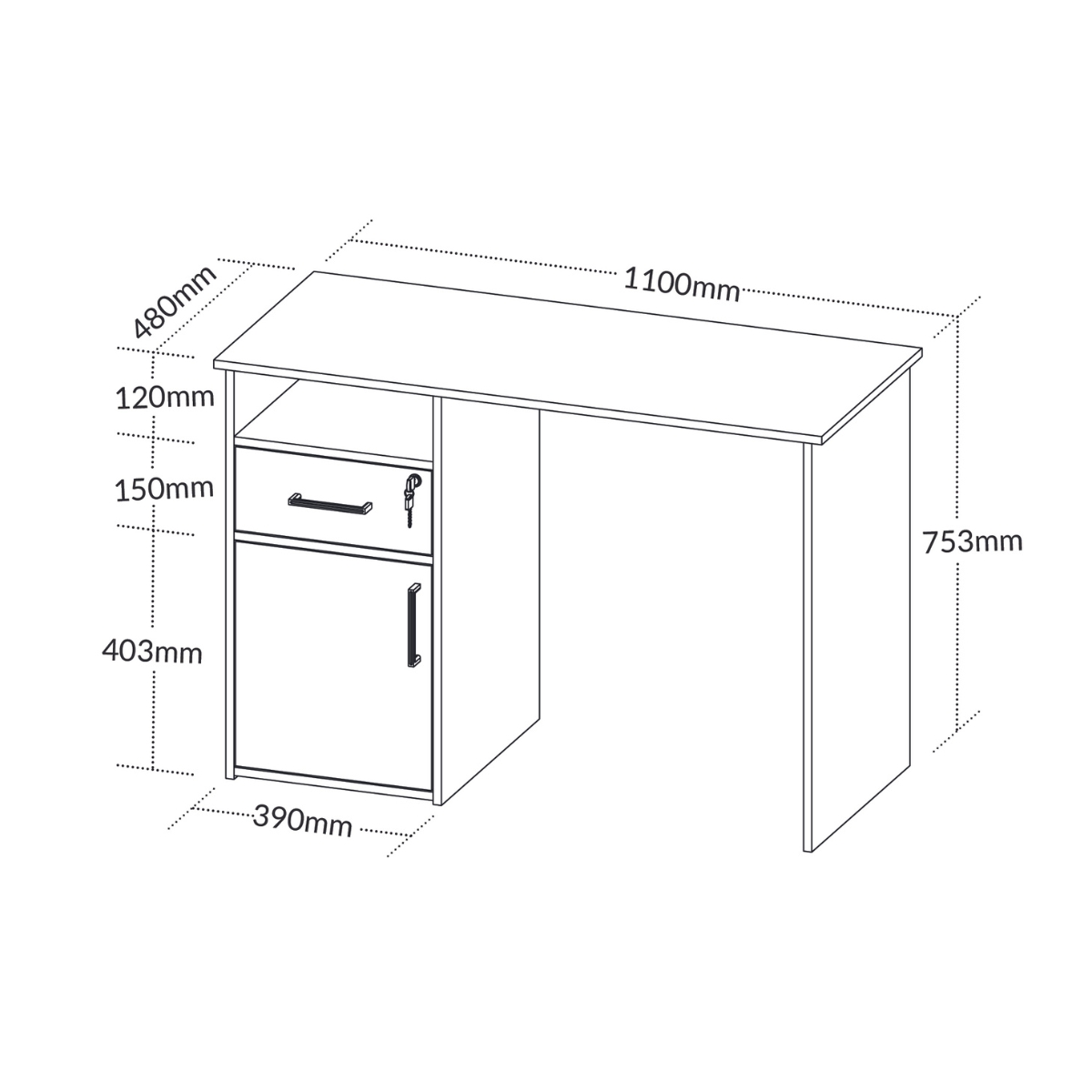 Mesa para Computador com 1 Gaveta Sevilha Carvalho Branco