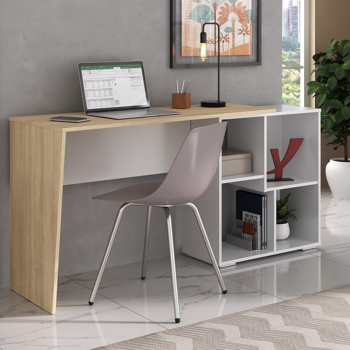 Mesa para Computador com Nichos Salamanca Carvalho Branco