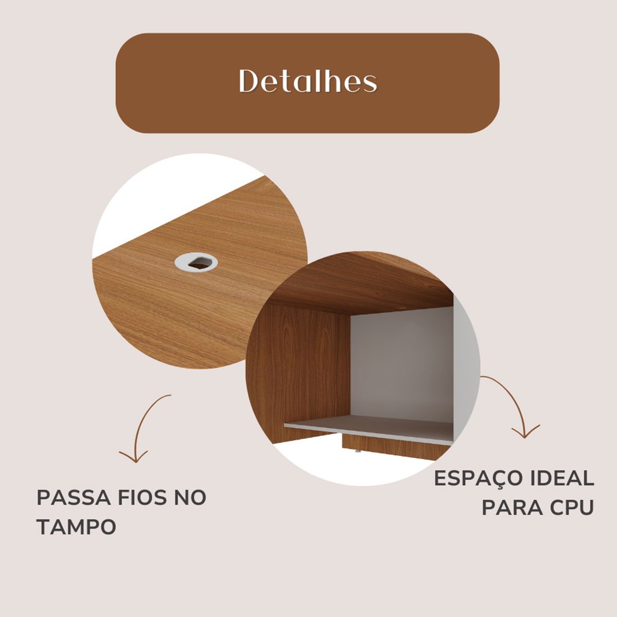 Mesa para Escritório 2 Portas 3 Gavetas Diretor em L Freijó/Branco