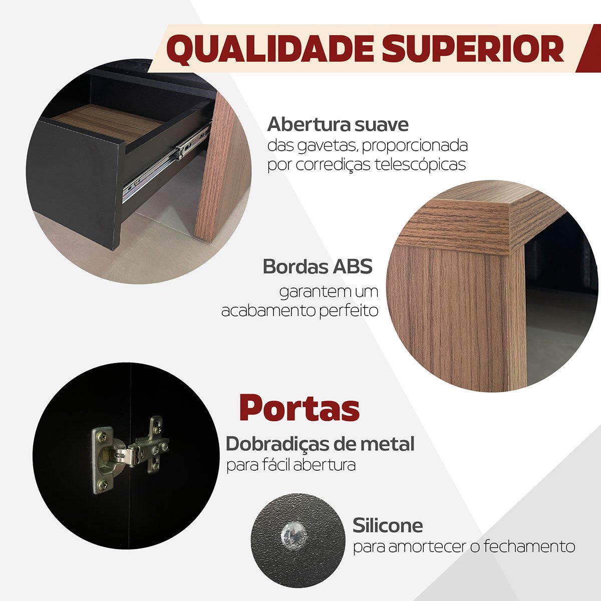 Mesa para Escritório 2 Portas 3 Gavetas Diretor em L Nogal/Preto
