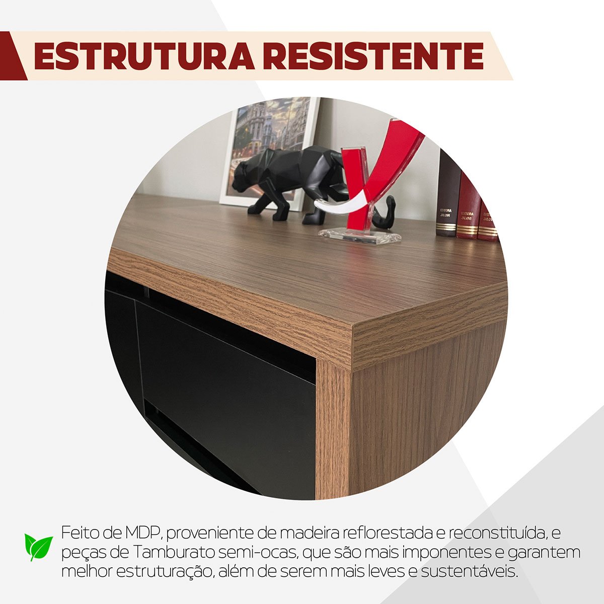 Mesa para Escritório 2 Portas 3 Gavetas Diretor em L Nogal/Preto