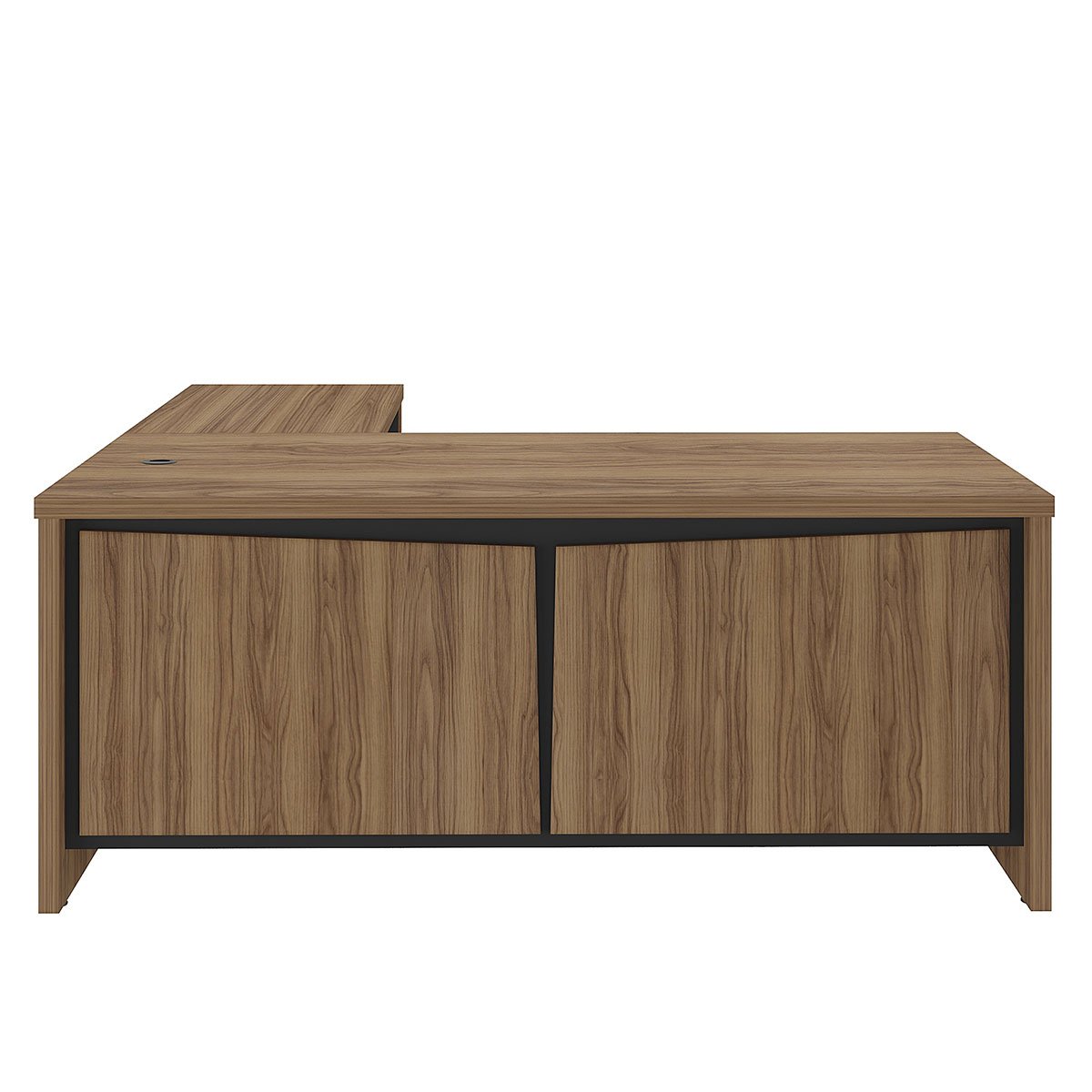 Mesa para Escritório 2 Portas 3 Gavetas Diretor em L Nogal/Preto