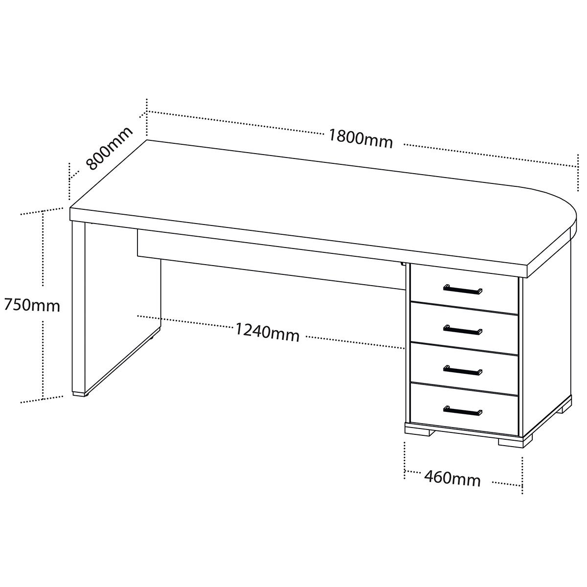 Mesa para Escritório 4 Gavetas com Chave Lado Direito Nogal/Preto