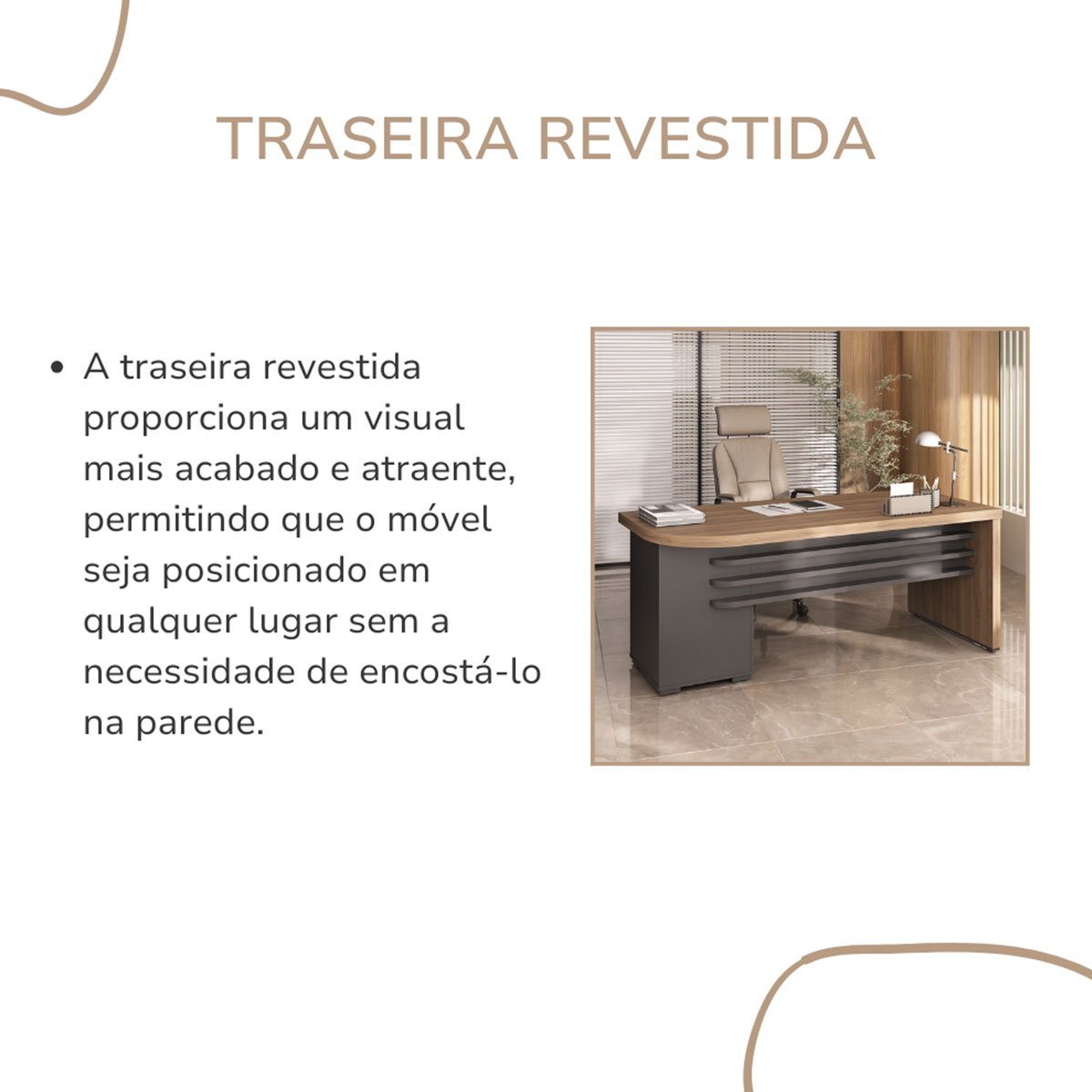 Mesa para Escritório 4 Gavetas com Chave Lado Direito Nogal/Preto