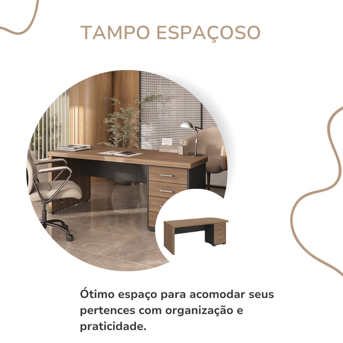 Mesa para Escritório 4 Gavetas com Chave Lado Direito Nogal/Preto