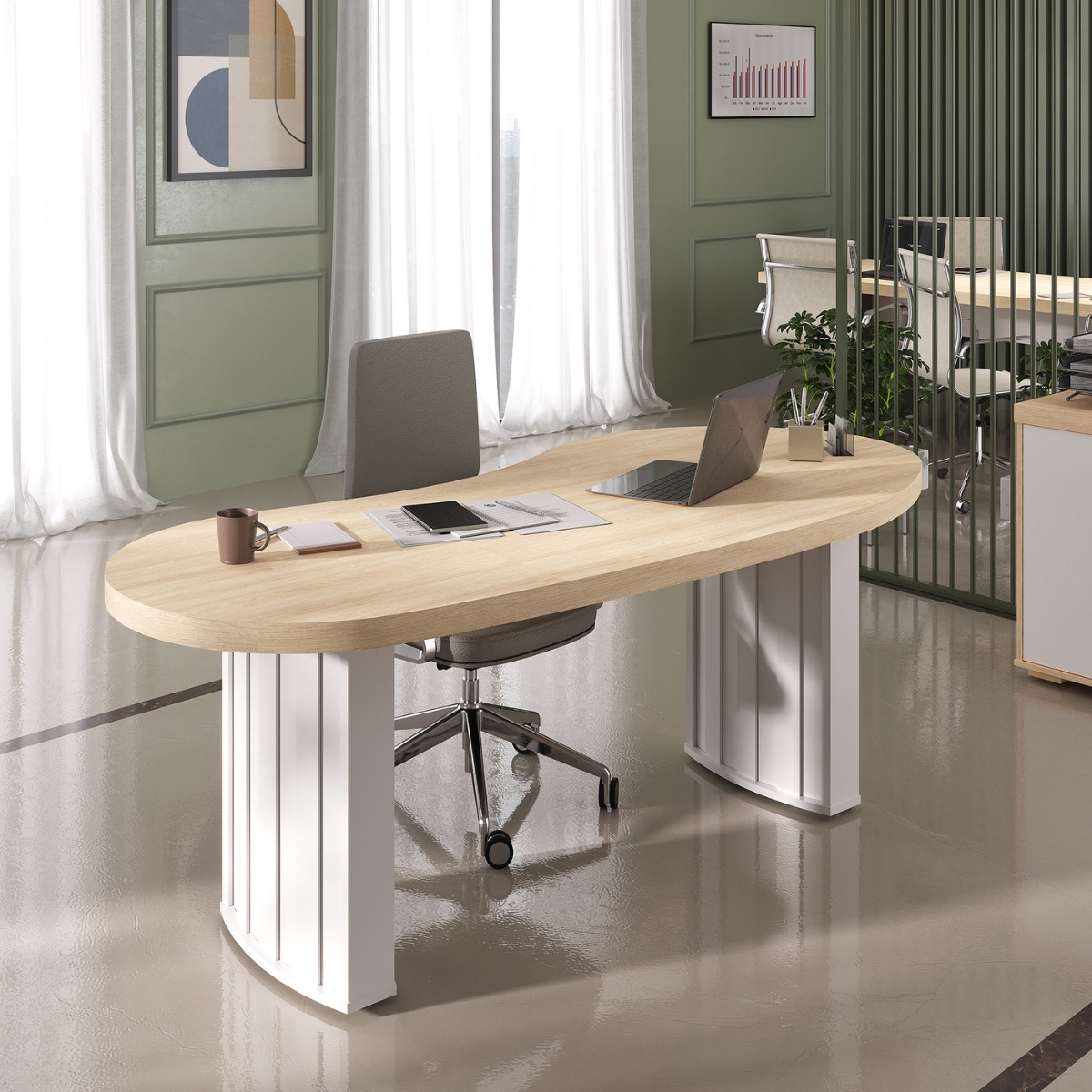 Mesa para Escritório Chile Carvalho Branco