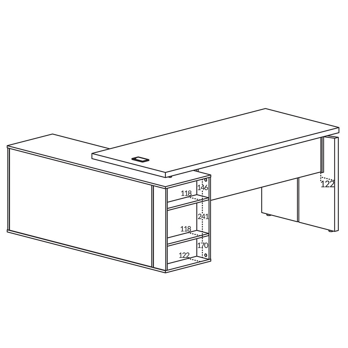 Mesa para Escritório Diretor com Porta de Correr e Nichos Freijó/Branco