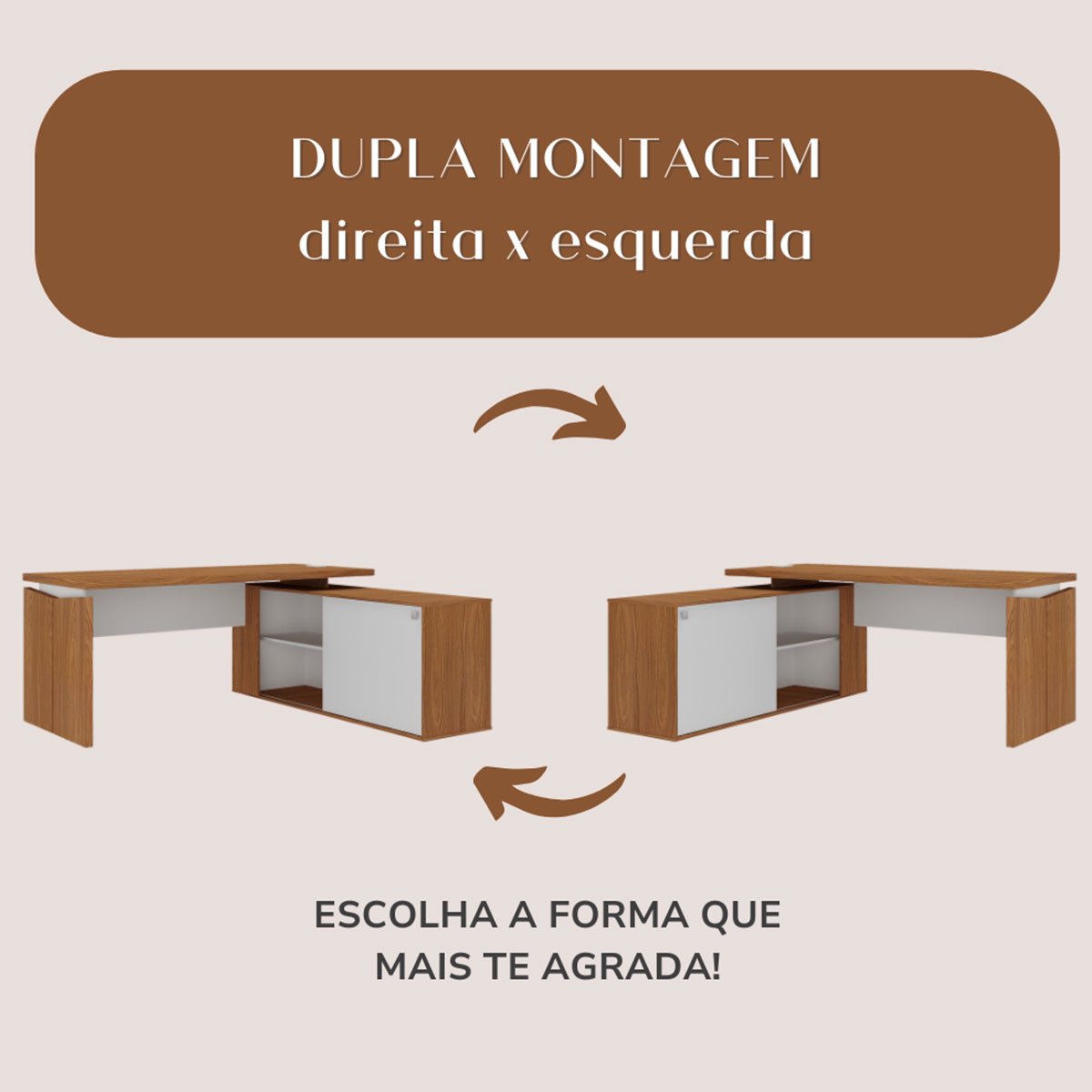 Mesa para Escritório Diretor com Porta de Correr e Nichos Freijó/Branco