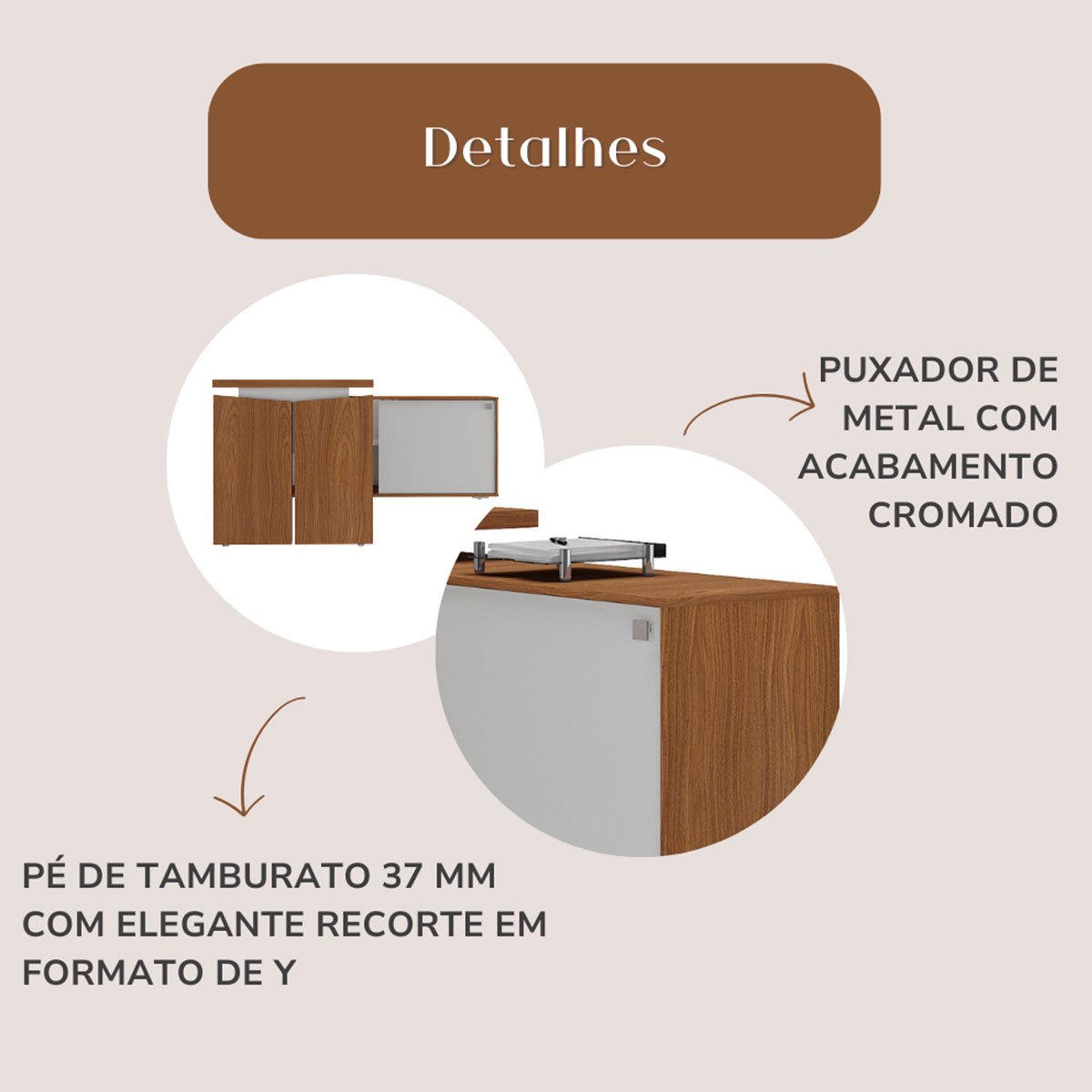 Mesa para Escritório Diretor com Porta de Correr e Nichos Freijó/Branco
