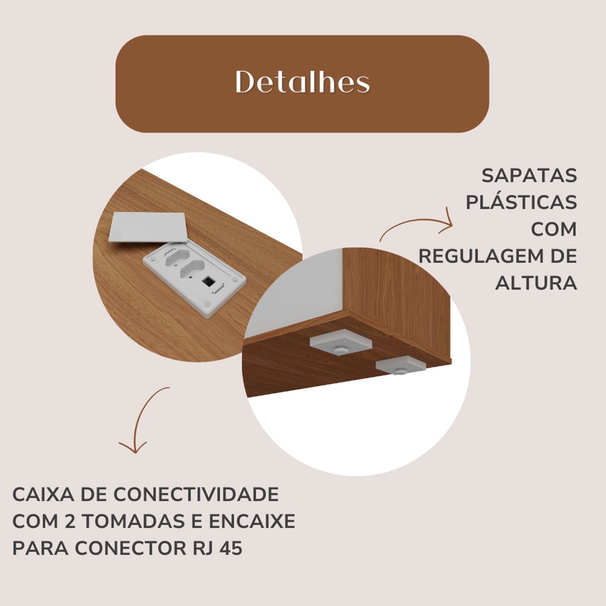 Mesa para Escritório Diretor com Porta de Correr e Nichos Freijó/Branco