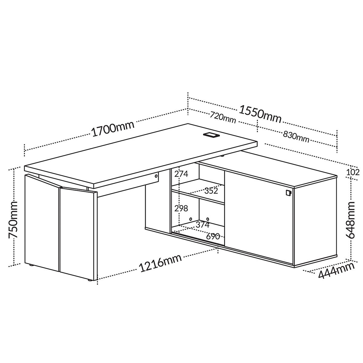 Mesa para Escritório Diretor com Porta de Correr e Nichos Nogal/Preto