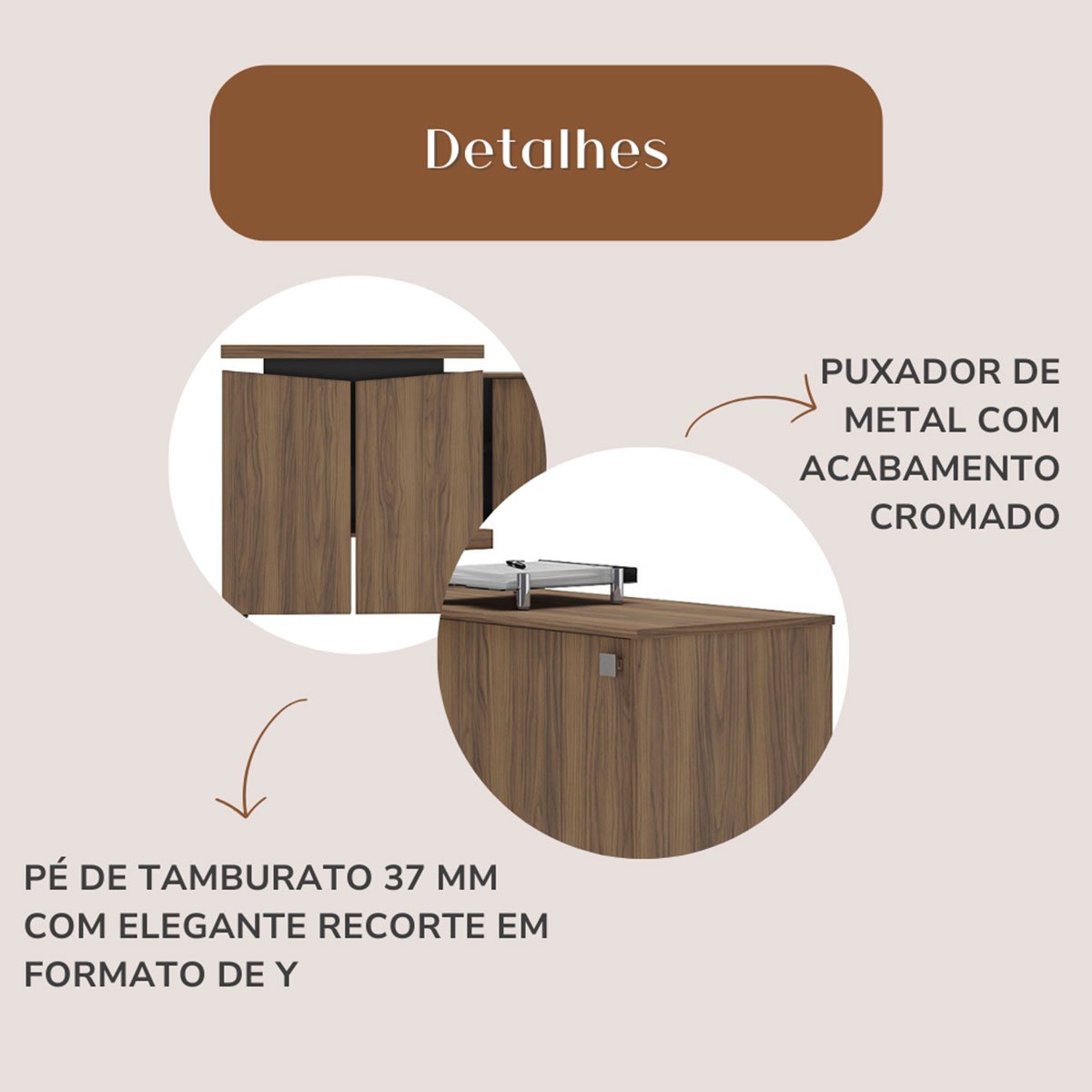Mesa para Escritório Diretor com Porta de Correr e Nichos Nogal/Preto