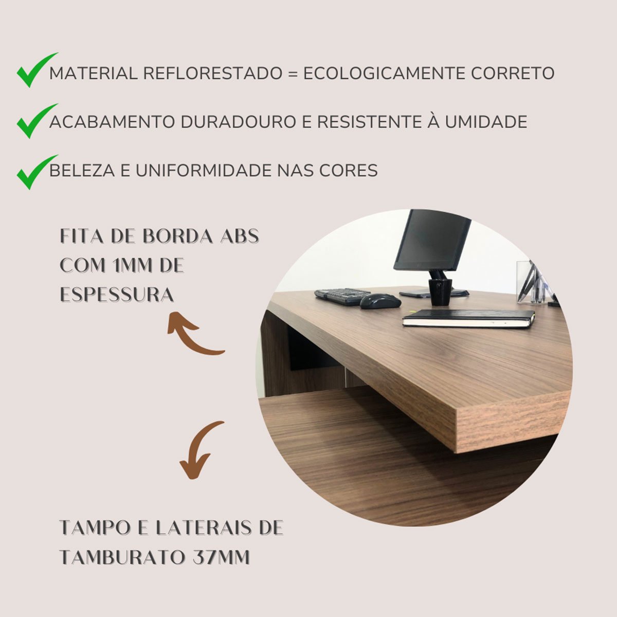 Mesa para Escritório Diretor com Porta de Correr e Nichos Nogal/Preto