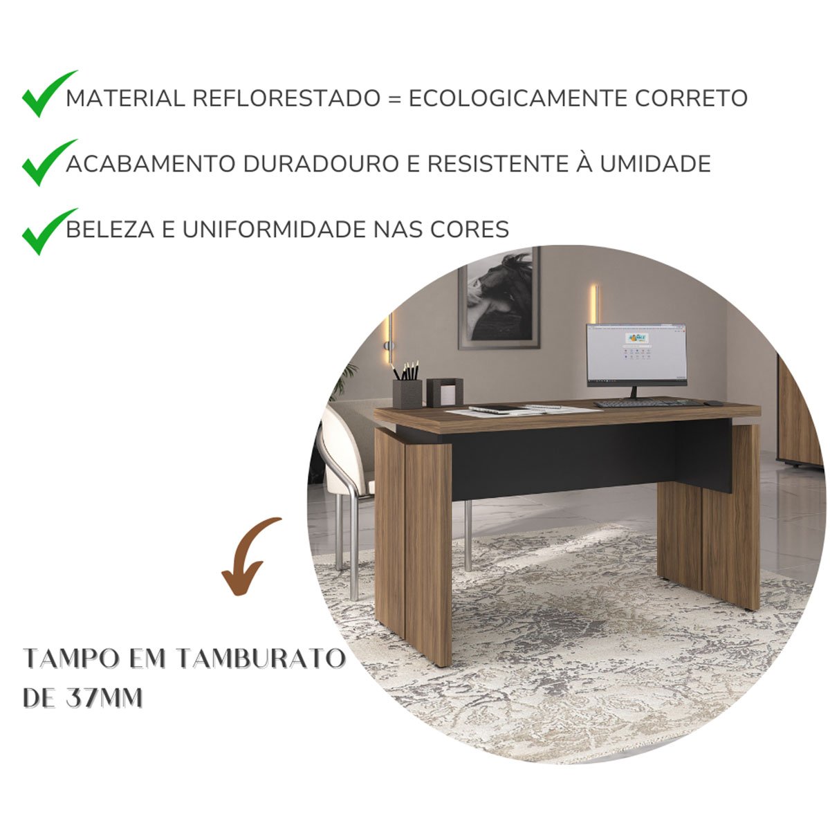 Mesa para Escritório Escrivaninha Tamburato MDP Nogal/Preto