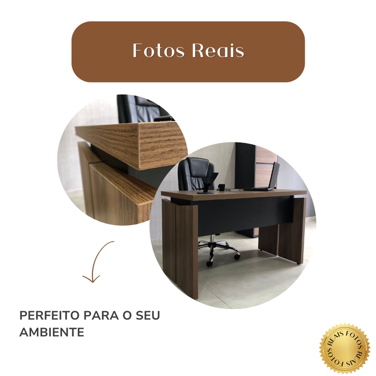 Mesa para Escritório Escrivaninha Tamburato MDP Nogal/Preto