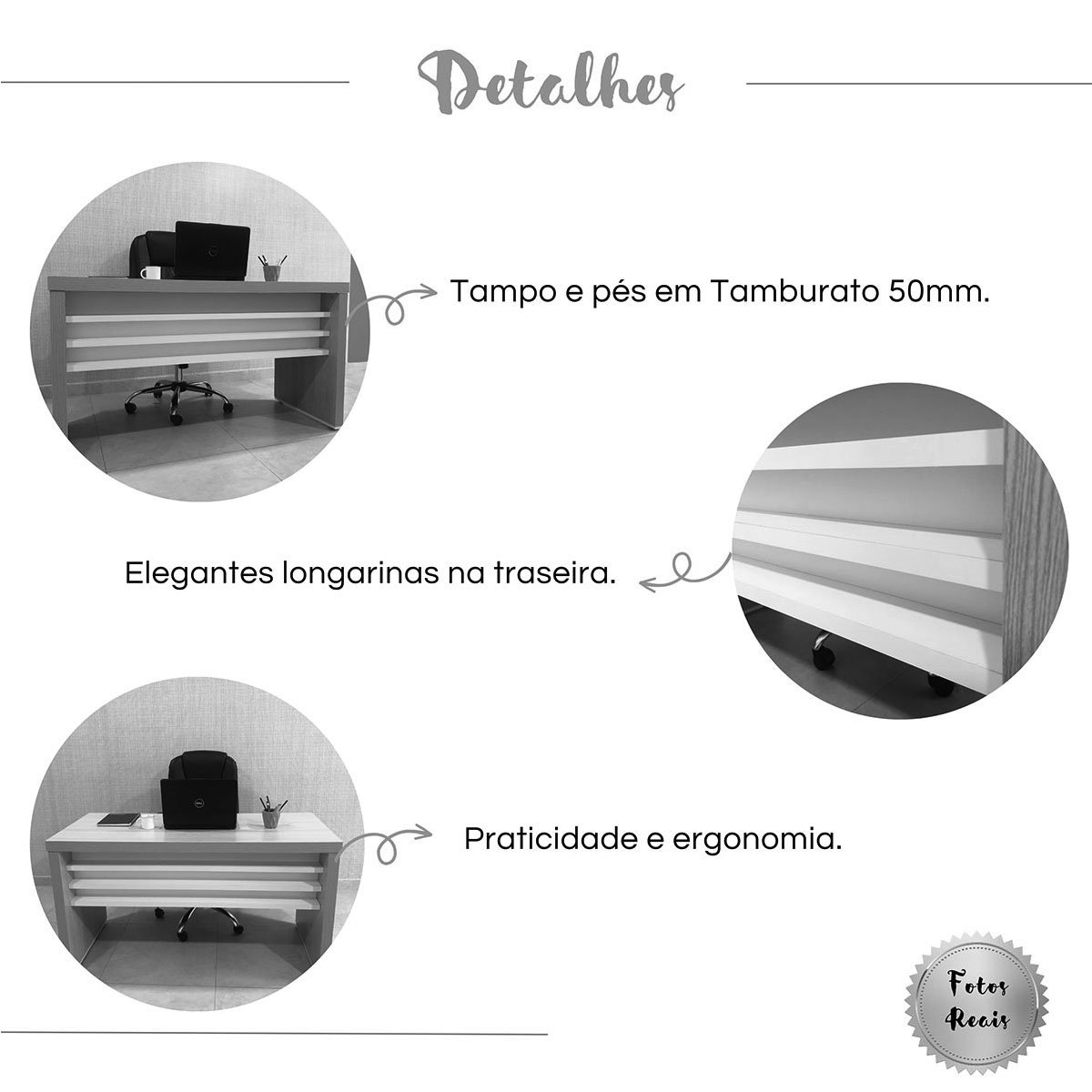 Mesa para Escritório Grande MDP Tampo Tamburato Nogal/Preto
