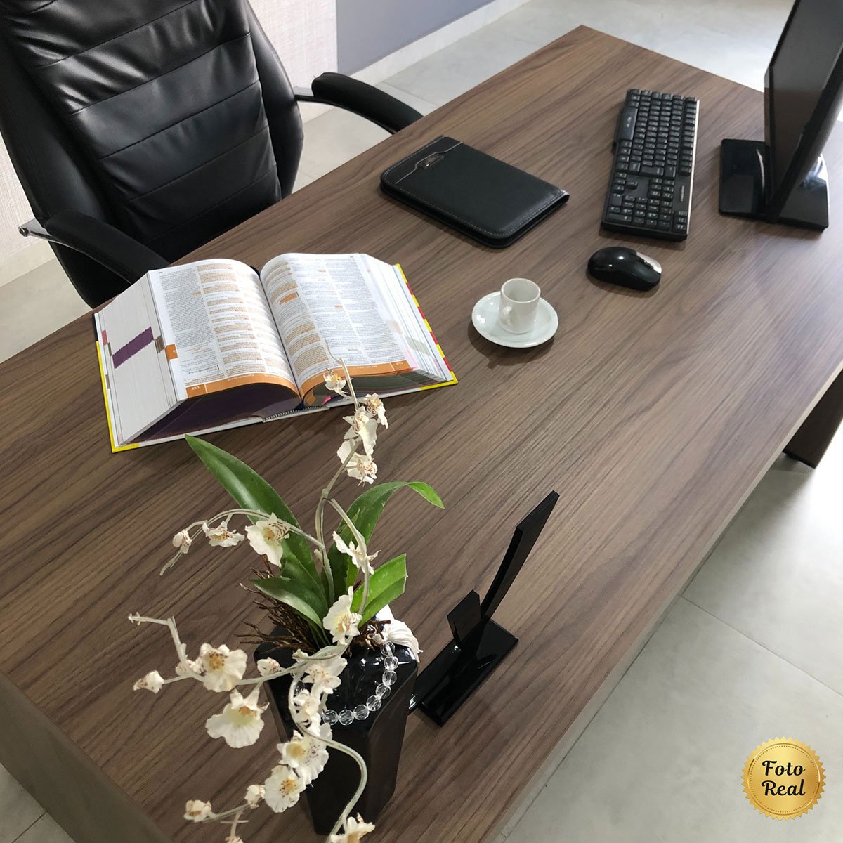 Mesa para Escritório Grande MDP Tampo Tamburato Nogal/Preto