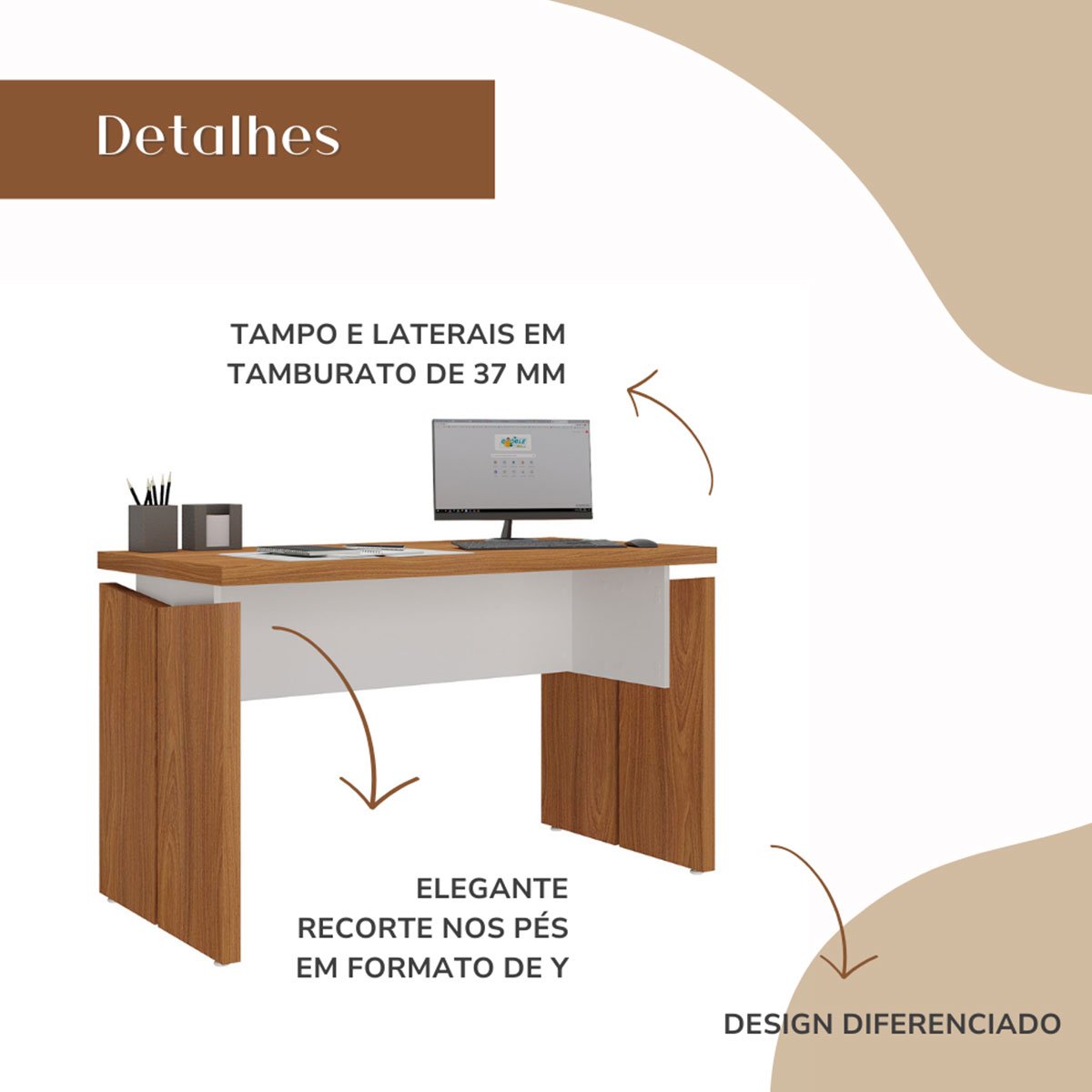 Mesa para Escritório Pequena Tamburato MDP Freijó/Branco
