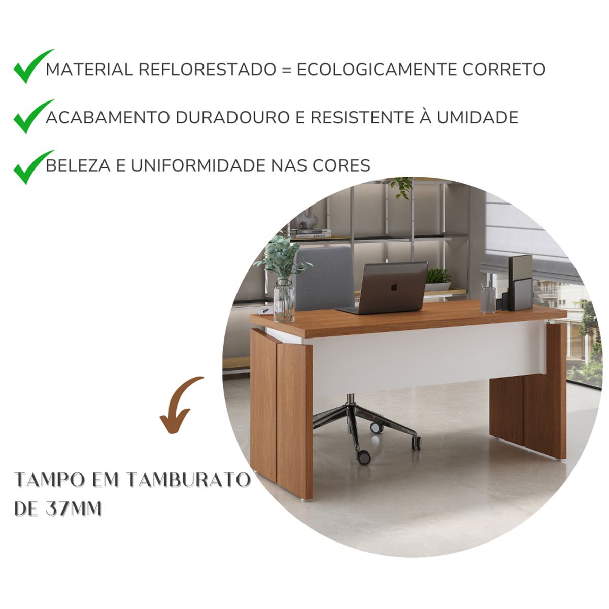 Mesa para Escritório Pequena Tamburato MDP Freijó/Branco