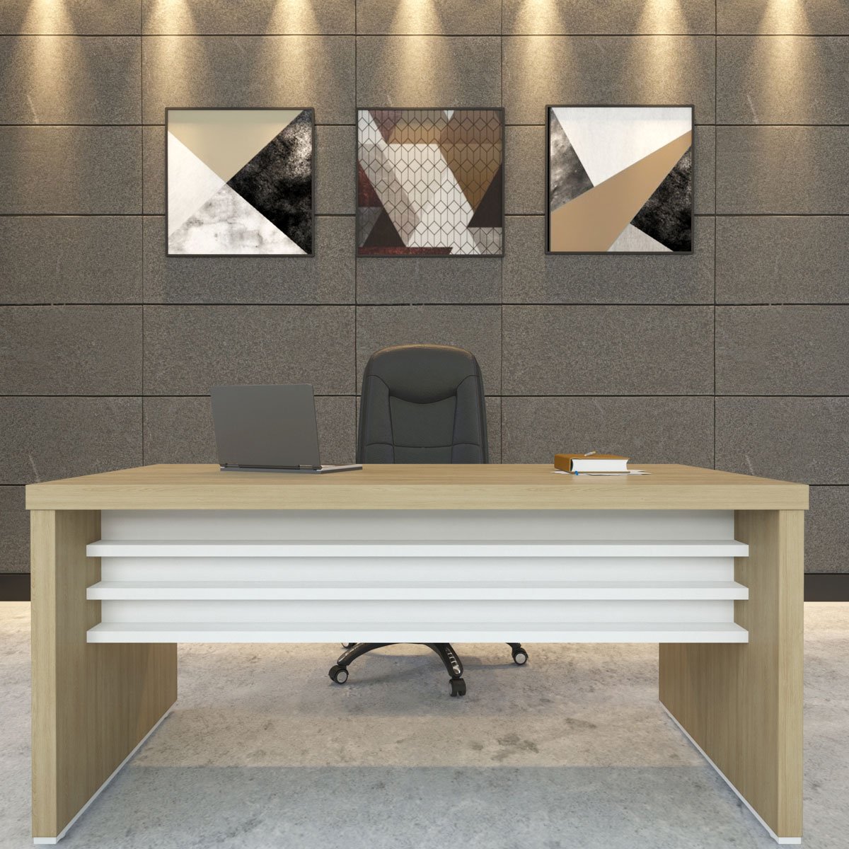 Mesa para Escritório Tamburato com Tampo Sapatas e Travessas Carvalho/Branco